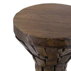 Table d'appoint ronde sablier GDFStudio Solara en bois de paulownia avec motif mosaïque texturé