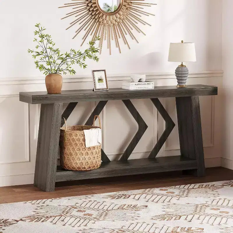 Table console pour entrée, table de canapé étroite de 70,9 pouces de style rustique derrière le canapé avec rangement à 2 niveaux, table de canapé ultra-stable avec pieds trapézoïdaux derrière le canapé