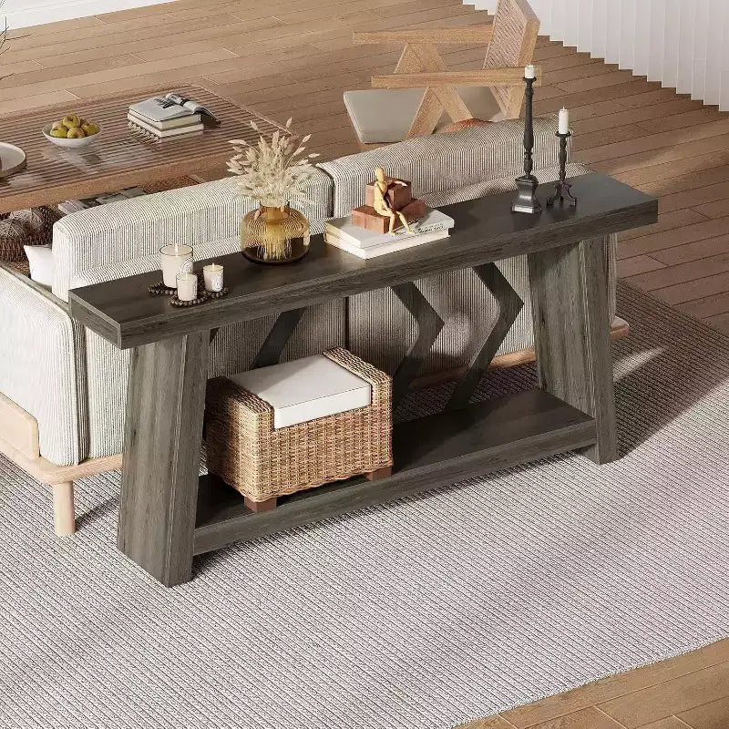 Table console pour entrée, table de canapé étroite de 70,9 pouces de style rustique derrière le canapé avec rangement à 2 niveaux, table de canapé ultra-stable avec pieds trapézoïdaux derrière le canapé