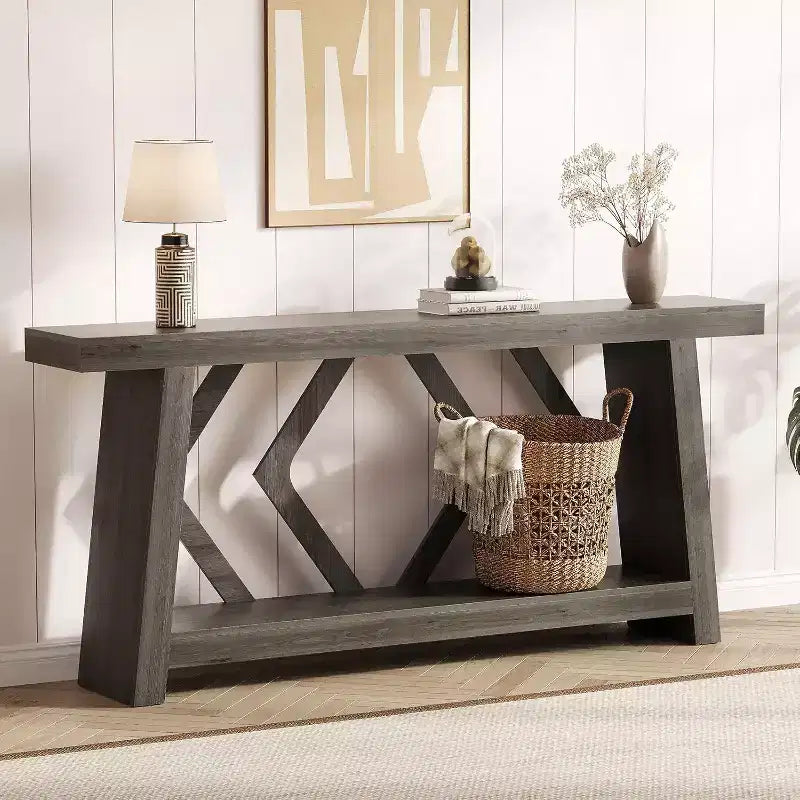 Table console pour entrée, table de canapé étroite de 70,9 pouces de style rustique derrière le canapé avec rangement à 2 niveaux, table de canapé ultra-stable avec pieds trapézoïdaux derrière le canapé