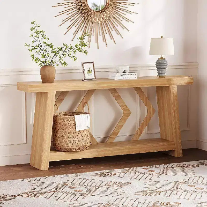 Table console pour entrée, table de canapé étroite de 70,9 pouces de style rustique derrière le canapé avec rangement à 2 niveaux, table de canapé ultra-stable avec pieds trapézoïdaux derrière le canapé