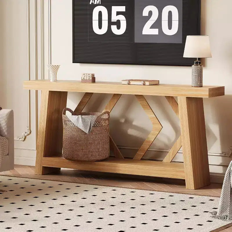 Table console pour entrée, table de canapé étroite de 70,9 pouces de style rustique derrière le canapé avec rangement à 2 niveaux, table de canapé ultra-stable avec pieds trapézoïdaux derrière le canapé