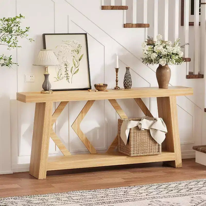 Table console pour entrée, table de canapé étroite de 70,9 pouces de style rustique derrière le canapé avec rangement à 2 niveaux, table de canapé ultra-stable avec pieds trapézoïdaux derrière le canapé