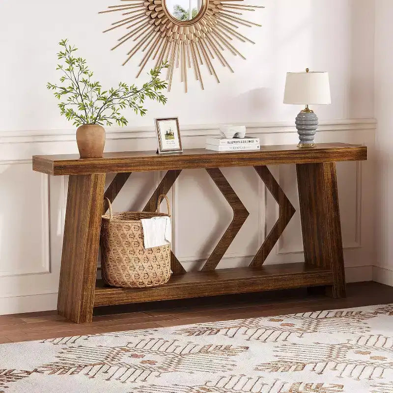 Table console pour entrée, table de canapé étroite de 70,9 pouces de style rustique derrière le canapé avec rangement à 2 niveaux, table de canapé ultra-stable avec pieds trapézoïdaux derrière le canapé