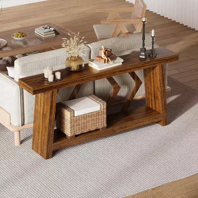 Table console pour entrée, table de canapé étroite de 70,9 pouces de style rustique derrière le canapé avec rangement à 2 niveaux, table de canapé ultra-stable avec pieds trapézoïdaux derrière le canapé
