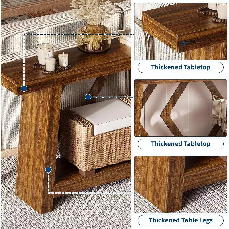 Table console pour entrée, table de canapé étroite de 70,9 pouces de style rustique derrière le canapé avec rangement à 2 niveaux, table de canapé ultra-stable avec pieds trapézoïdaux derrière le canapé