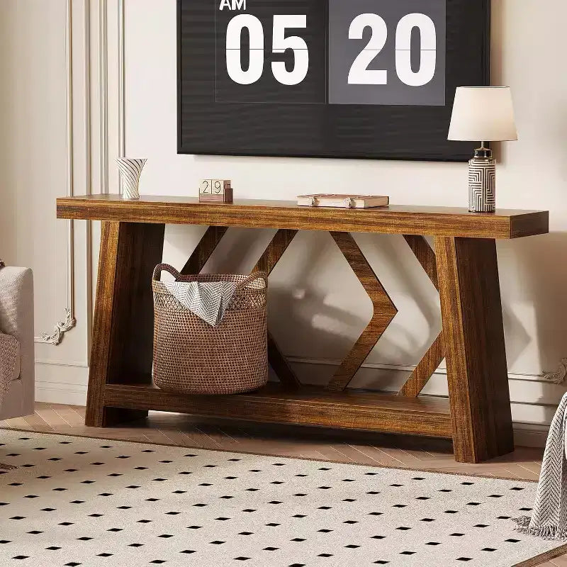 Table console pour entrée, table de canapé étroite de 70,9 pouces de style rustique derrière le canapé avec rangement à 2 niveaux, table de canapé ultra-stable avec pieds trapézoïdaux derrière le canapé