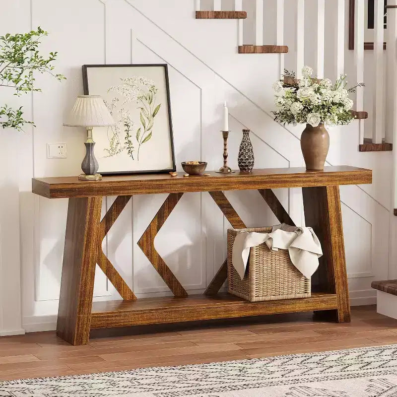 Table console pour entrée, table de canapé étroite de 70,9 pouces de style rustique derrière le canapé avec rangement à 2 niveaux, table de canapé ultra-stable avec pieds trapézoïdaux derrière le canapé