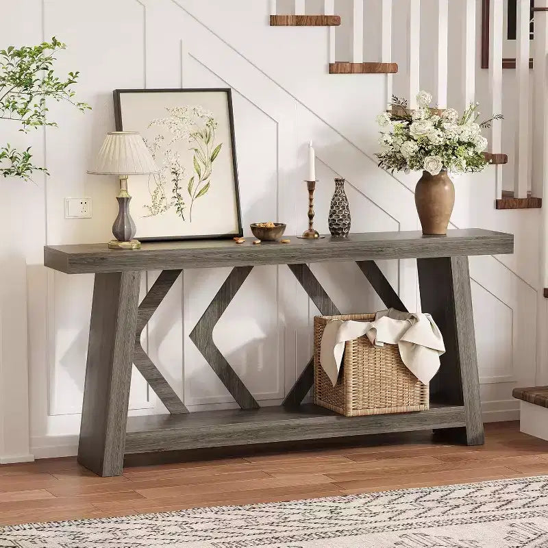 Table console pour entrée, table de canapé étroite de 70,9 pouces de style rustique derrière le canapé avec rangement à 2 niveaux, table de canapé ultra-stable avec pieds trapézoïdaux derrière le canapé
