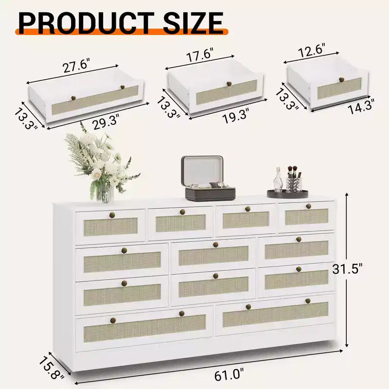 Commode moderne à 12 tiroirs en bois robuste, meuble TV pour téléviseur de 65 pouces, grand meuble de rangement, pour salon, couloir