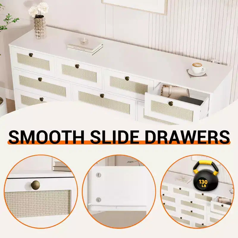 Commode moderne à 12 tiroirs en bois robuste, meuble TV pour téléviseur de 65 pouces, grand meuble de rangement, pour salon, couloir