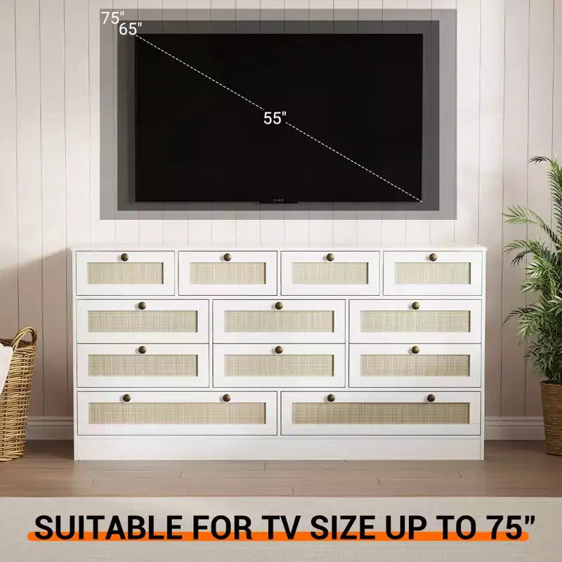 Commode moderne à 12 tiroirs en bois robuste, meuble TV pour téléviseur de 65 pouces, grand meuble de rangement, pour salon, couloir