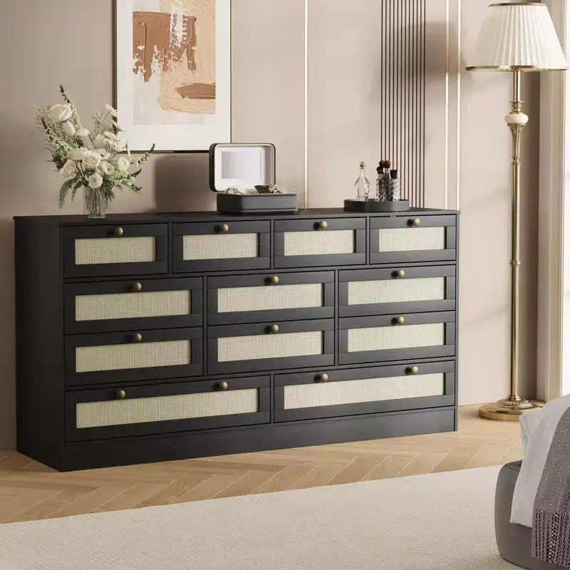 Commode moderne à 12 tiroirs en bois robuste, meuble TV pour téléviseur de 65 pouces, grand meuble de rangement, pour salon, couloir