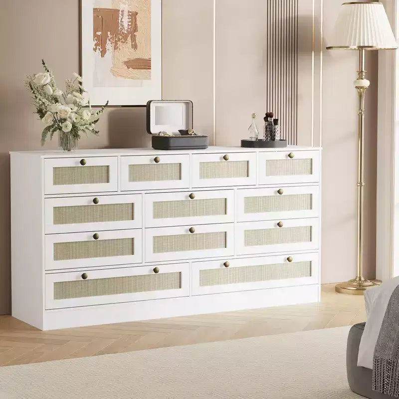 Commode moderne à 12 tiroirs en bois robuste, meuble TV pour téléviseur de 65 pouces, grand meuble de rangement, pour salon, couloir