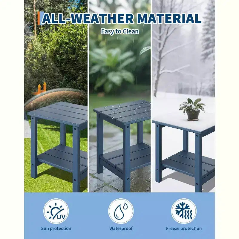 Folding Adirondack Chair with 2-Tier Storage Patio Side Table, Wooden Textured Resistant for Outdoor Patio Seating for Deck, Garden, Lawn, Fire Pit