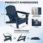 Folding Adirondack Chair with 2-Tier Storage Patio Side Table, Wooden Textured Resistant for Outdoor Patio Seating for Deck, Garden, Lawn, Fire Pit
