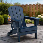 Folding Adirondack Chair with 2-Tier Storage Patio Side Table, Wooden Textured Resistant for Outdoor Patio Seating for Deck, Garden, Lawn, Fire Pit