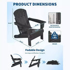 Folding Adirondack Chair with 2-Tier Storage Patio Side Table, Wooden Textured Resistant for Outdoor Patio Seating for Deck, Garden, Lawn, Fire Pit