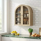 Arched Wall Mounted Bathroom Cabinet with Glass Doors, Rustic Wood Medicine Cabinet with Adjustable Shelves, Over Toilet Storage Cabinet for Bathroom