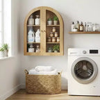 Arched Wall Mounted Bathroom Cabinet with Glass Doors, Rustic Wood Medicine Cabinet with Adjustable Shelves, Over Toilet Storage Cabinet for Bathroom