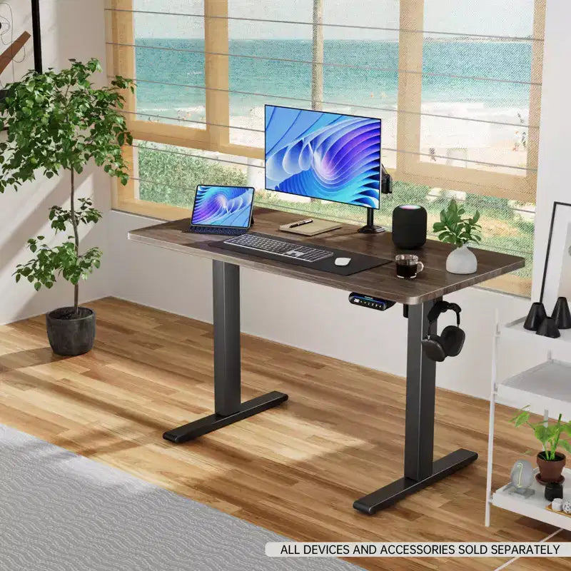 Bureau électrique réglable en hauteur de 100 x 60 cm, pour travailler assis-debout, pour le bureau à domicile, l'ordinateur, les études, le tapis de marche, l'écriture et les jeux, avec plateau en bois