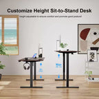 Bureau électrique réglable en hauteur de 100 x 60 cm, pour travailler assis-debout, pour le bureau à domicile, l'ordinateur, les études, le tapis de marche, l'écriture et les jeux, avec plateau en bois