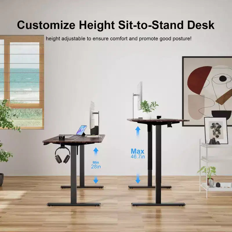 Bureau électrique réglable en hauteur de 100 x 60 cm, pour travailler assis-debout, pour le bureau à domicile, l'ordinateur, les études, le tapis de marche, l'écriture et les jeux, avec plateau en bois