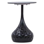 Table d'appoint ronde LeisureMod Hada 15 en pierre frittée, table d'appoint piédestal en métal martelé, style marbre de luxe pour salon