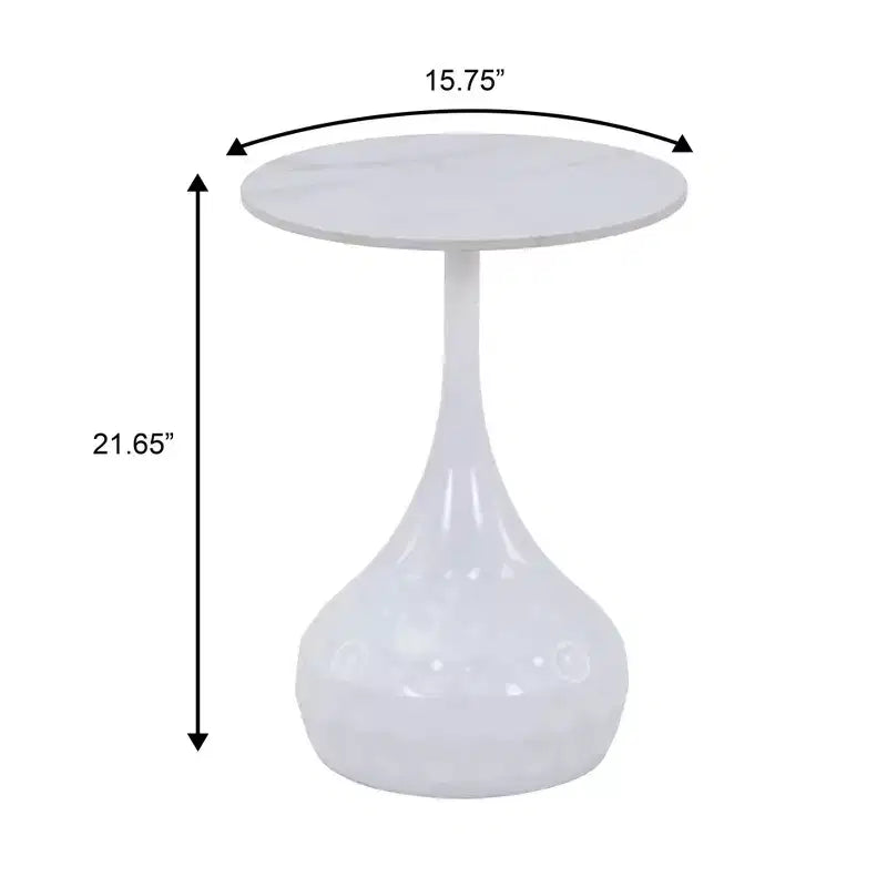 Table d'appoint ronde LeisureMod Hada 15 en pierre frittée, table d'appoint piédestal en métal martelé, style marbre de luxe pour salon