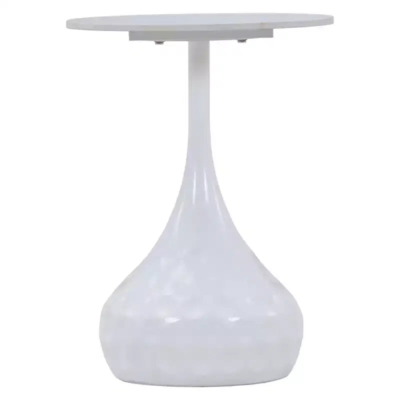 Table d'appoint ronde LeisureMod Hada 15 en pierre frittée, table d'appoint piédestal en métal martelé, style marbre de luxe pour salon