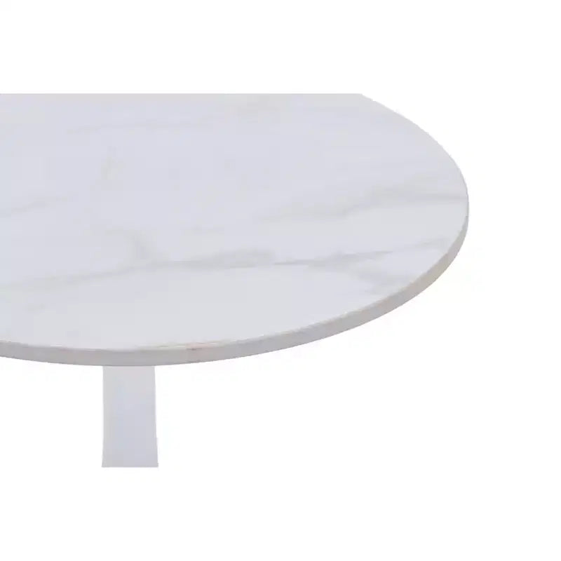 Table d'appoint ronde LeisureMod Hada 15 en pierre frittée, table d'appoint piédestal en métal martelé, style marbre de luxe pour salon