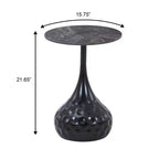 Table d'appoint ronde LeisureMod Hada 15 en pierre frittée, table d'appoint piédestal en métal martelé, style marbre de luxe pour salon