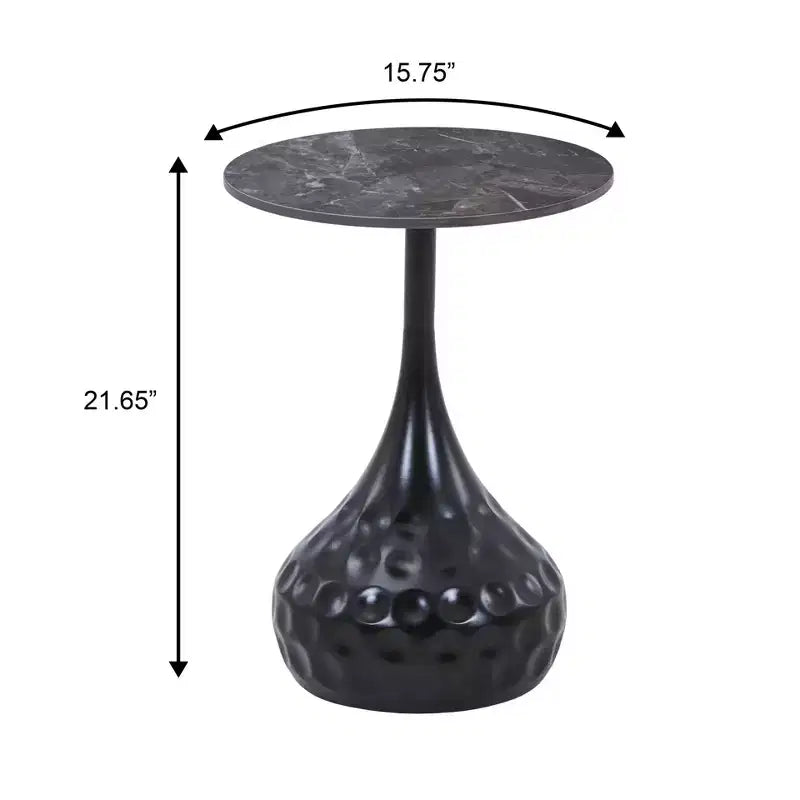 Table d'appoint ronde LeisureMod Hada 15 en pierre frittée, table d'appoint piédestal en métal martelé, style marbre de luxe pour salon