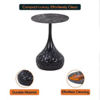 Table d'appoint ronde LeisureMod Hada 15 en pierre frittée, table d'appoint piédestal en métal martelé, style marbre de luxe pour salon