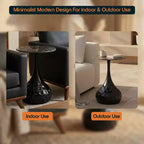 Table d'appoint ronde LeisureMod Hada 15 en pierre frittée, table d'appoint piédestal en métal martelé, style marbre de luxe pour salon