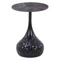 LeisureMod Hada 15 Round Sintered Stone Side Table, Modern Artisan Hammered Metal Pedestal Accent End Table Luxury Marble Style Table for Living Room