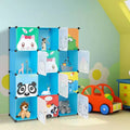 Karl Home 12-Cube Kids Closet Wardrobe with 2 Hanging Rods DIY Animal Pattern Modular Plastic Storage Organizer Blue