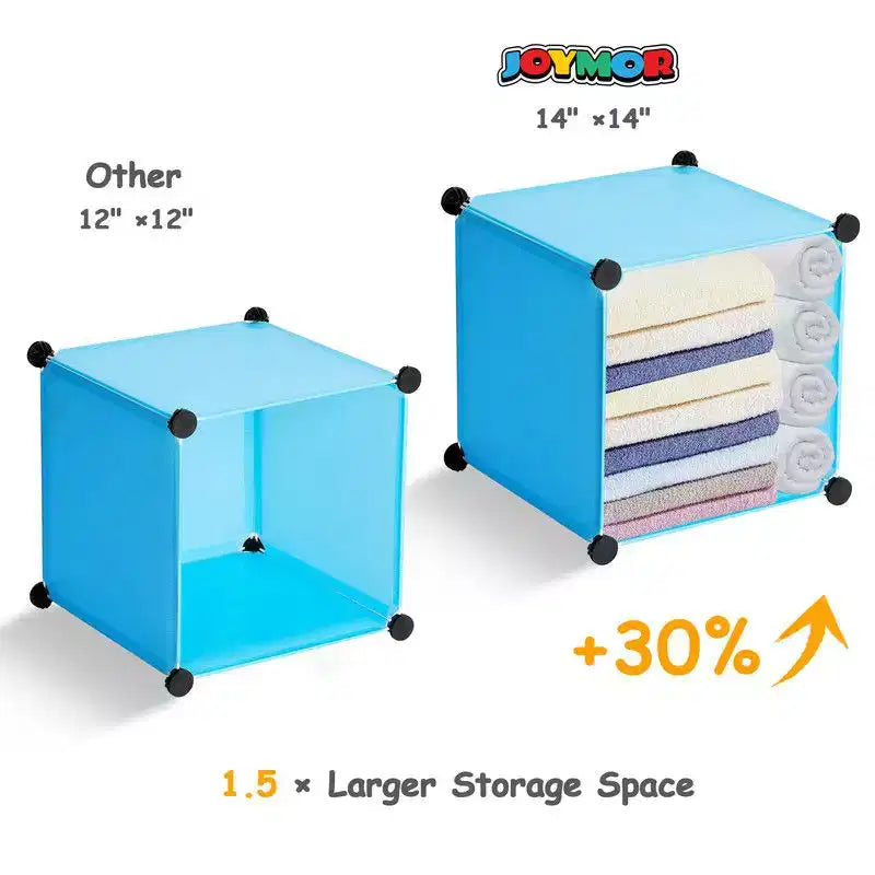 Karl Home Armoire de Rangement Modulable pour Enfants 12 Cubes avec 2 Tiges de Suspension Motif Animal DIY Organisateur de Rangement en Plastique Bleu
