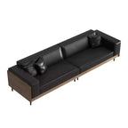 Luck Live 98.42 Contemporary Leather Sofa Couch with Solid Wood Frame, Metal Legs and 3 Accent Pillows