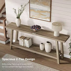 71 Extra Long Farmhouse Console Table, 2-Tier Rectangular Brown Entryway Sofa Table, Sturdy Wood Accent Furniture for Living Room & Hallway