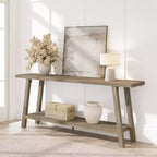 71 Extra Long Farmhouse Console Table, 2-Tier Rectangular Brown Entryway Sofa Table, Sturdy Wood Accent Furniture for Living Room & Hallway