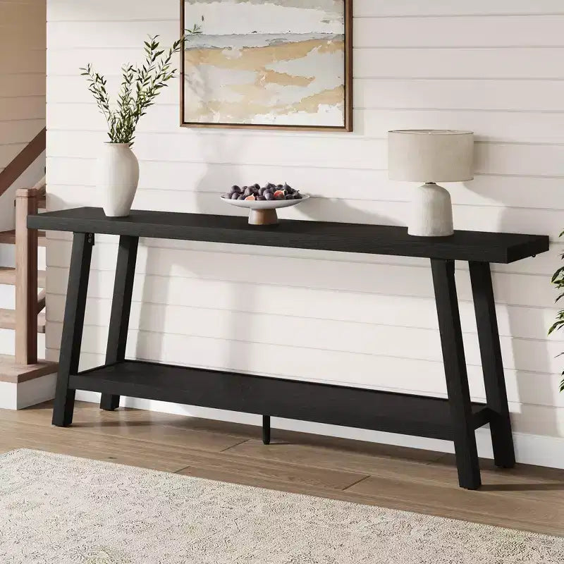 71 Extra Long Farmhouse Console Table, 2-Tier Rectangular Brown Entryway Sofa Table, Sturdy Wood Accent Furniture for Living Room & Hallway