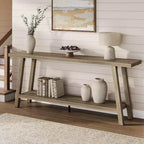 71 Extra Long Farmhouse Console Table, 2-Tier Rectangular Brown Entryway Sofa Table, Sturdy Wood Accent Furniture for Living Room & Hallway