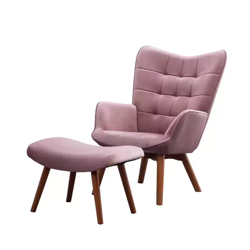 Fauteuil d'appoint capitonné en velours contemporain GDFStudio Valda avec dossier à oreilles et pouf
