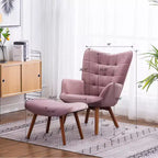 Fauteuil d'appoint capitonné en velours contemporain GDFStudio Valda avec dossier à oreilles et pouf