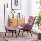 Fauteuil d'appoint capitonné en velours contemporain GDFStudio Valda avec dossier à oreilles et pouf
