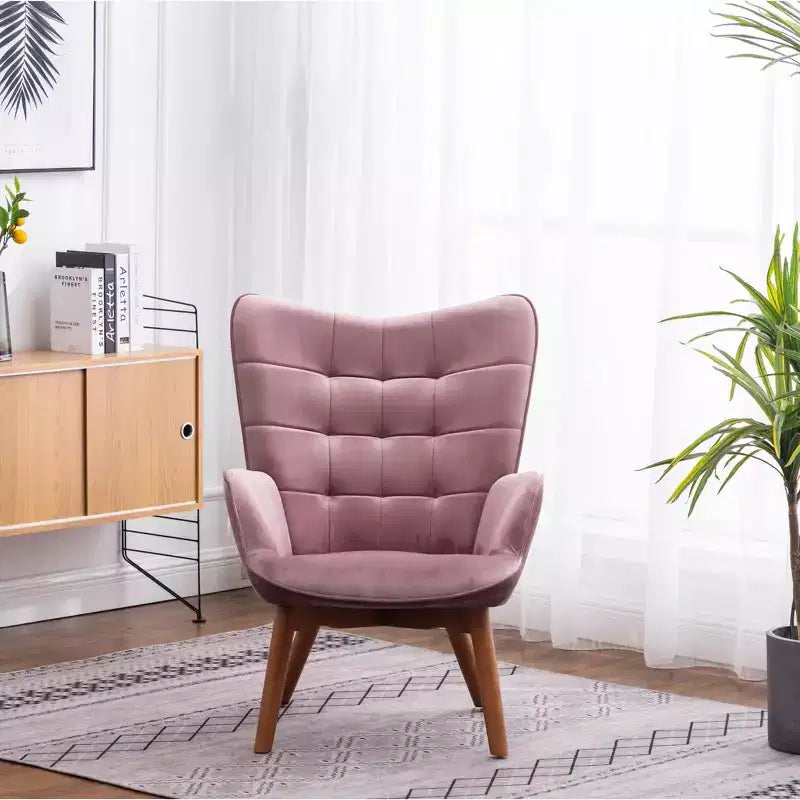 Fauteuil d'appoint capitonné en velours contemporain GDFStudio Valda avec dossier à oreilles et pouf