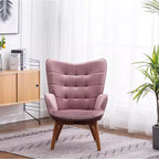 Fauteuil d'appoint capitonné en velours contemporain GDFStudio Valda avec dossier à oreilles et pouf