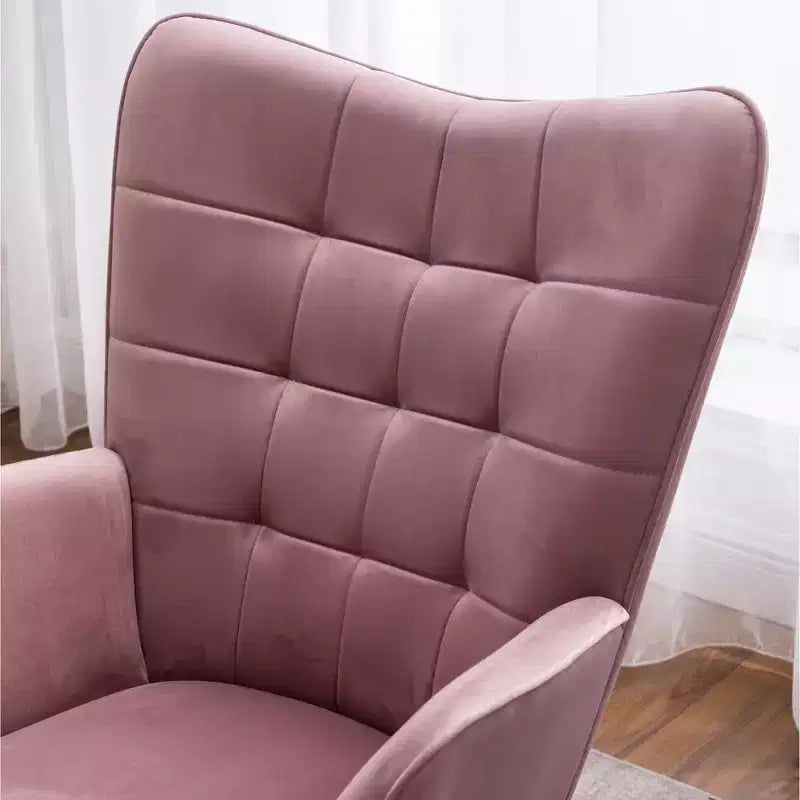 Fauteuil d'appoint capitonné en velours contemporain GDFStudio Valda avec dossier à oreilles et pouf