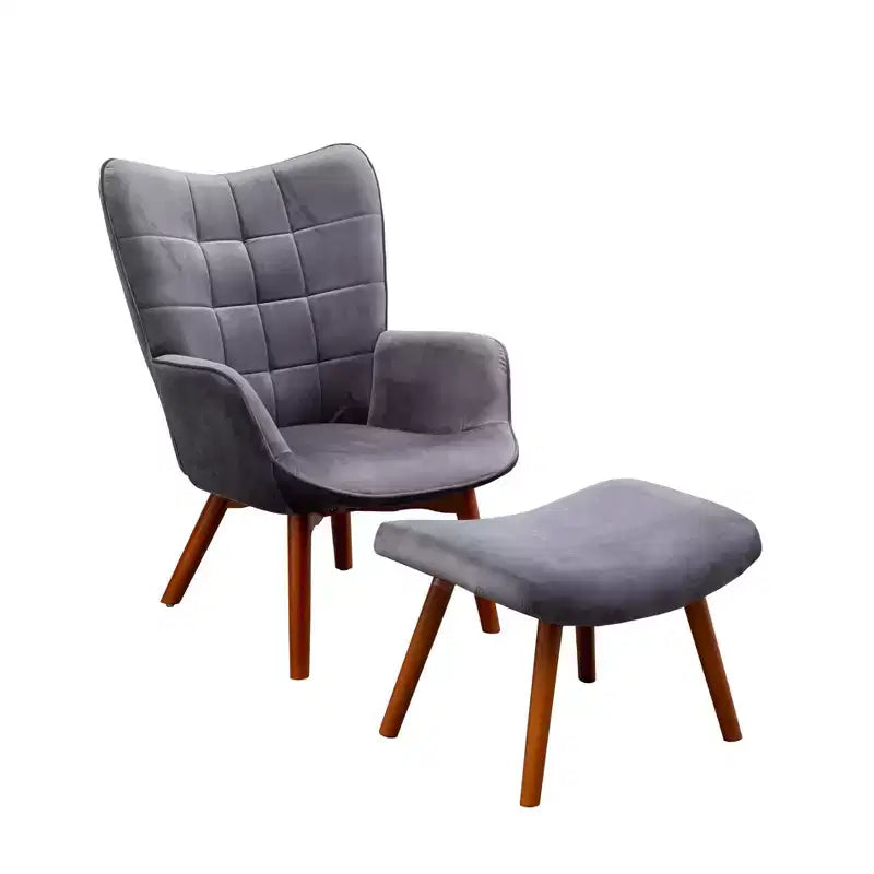 Fauteuil d'appoint capitonné en velours contemporain GDFStudio Valda avec dossier à oreilles et pouf